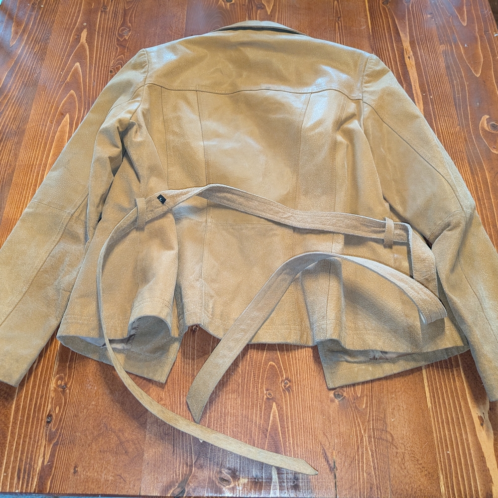 Tan Leather Jacket With Belt - image 3